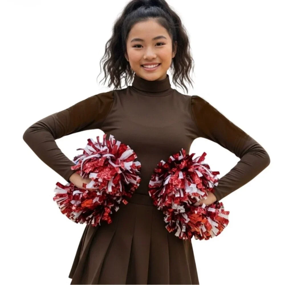 Long Sleeve Bodysuit Child’s L 12-14 Brown Turtleneck Leotard Zip Back Cheer